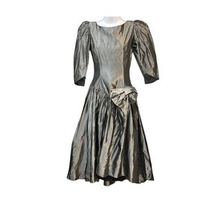 80s Vintage Metallic Taffeta Dress Goth Prom Dark Romance Glamour Old Hollywood
